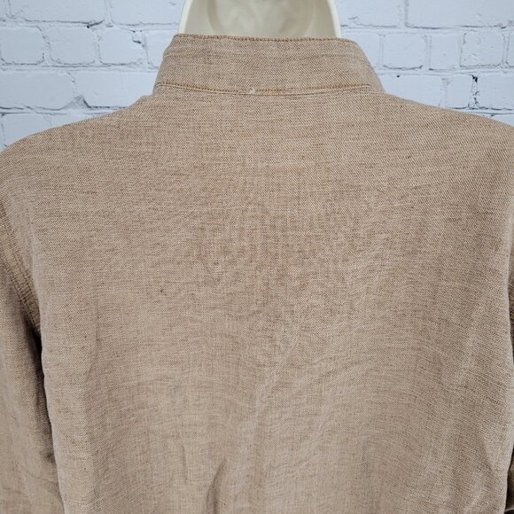 Nicole Miller Brown Linen Blend Lightweight Unlined Snap Jacket Size Large L - Picture 10 of 15
